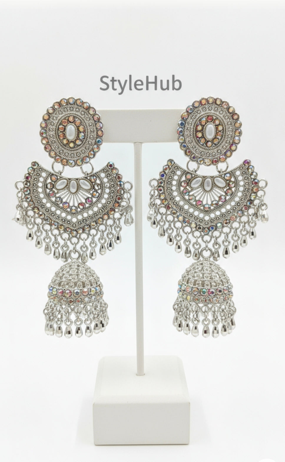 Oxidized Silver Jhumka Earrings or Oxidised Silver Chandbali Jhumka Earrings.