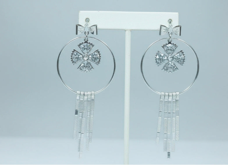 Elegant Silver-Tone Crystal Dangle Hoop Earrings